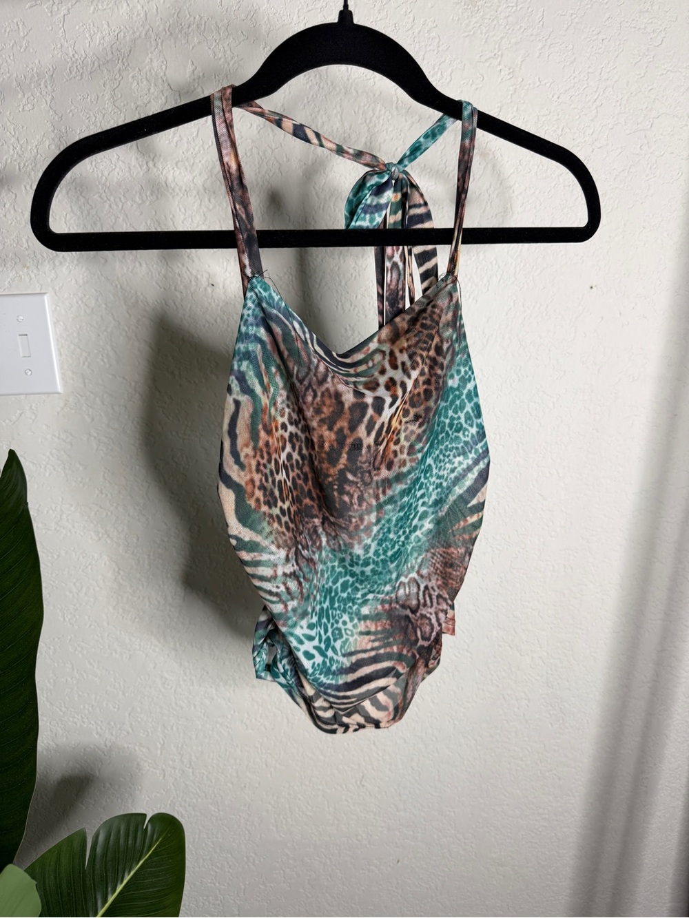 SHEIN Teal Brown Animal Print Crop Top
